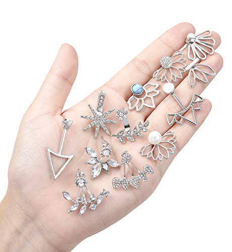 Tornito 6-12 Pairs Lotus Flower Earring Studs Chic CZ Earrings Jackets For Women Silver Rose Gold Tone4