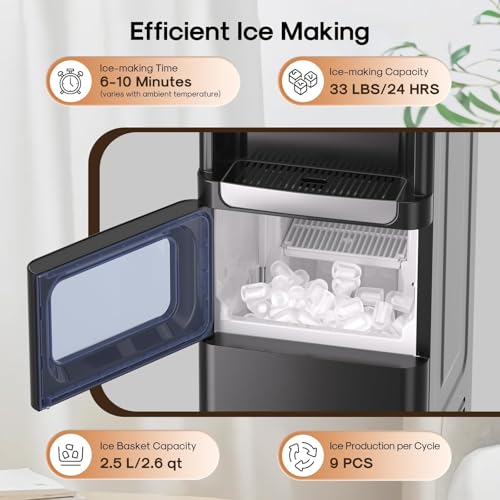 ICEPURE 3-in-1 Water Dispenser with Ice Maker, Water Cooler Dispenser for 5 Gallon Bottle Built-in Bullet Ice Maker Top Loading, Hot and Cold Water Dispenser for Home/Office, 33lbs/24H, Child Lock by ICEPURE - Image 3