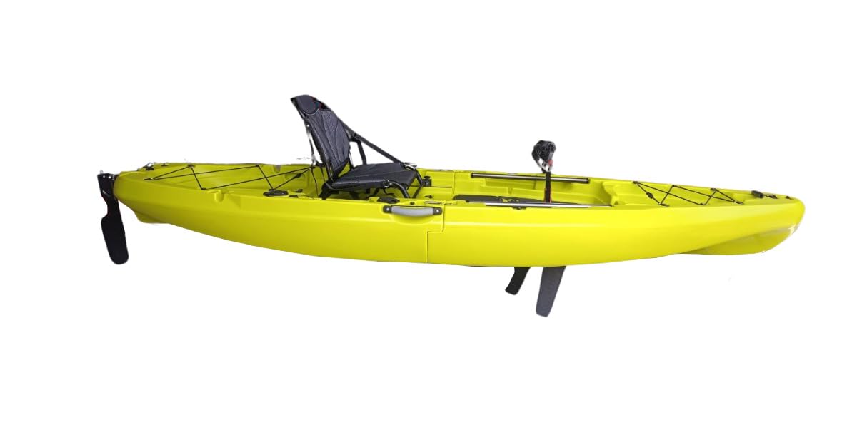 NUNAK 11 Kayak de Pesca Desmontable, con Sonda y bateria, Asiento Elevado, Chaleco Salvavidas y Remo, Color Amarillo