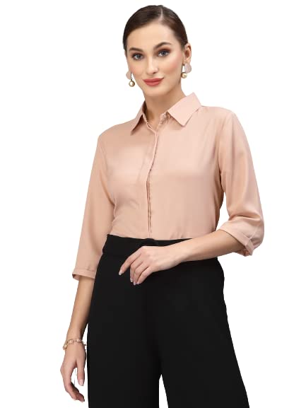 Image of Style Quotient Women Solid Aqua Green Polycrepe Formal Shirt