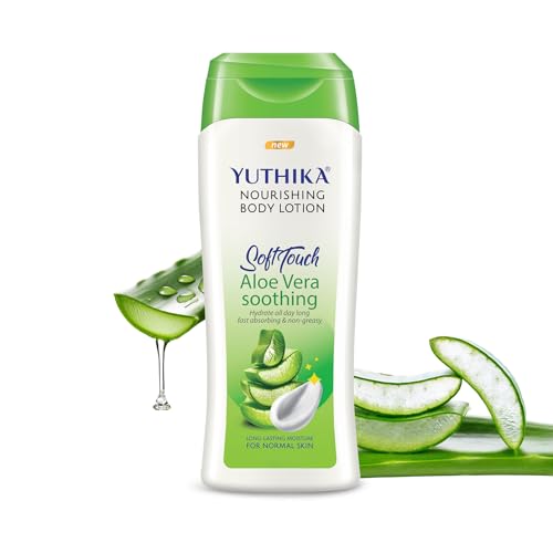 Image of Yuthika Naturals Aloe Vera Soft Touch 300ml Body Lotion for Women & Men | 72Hr Hydration | for Dry to Very Dry Skin | Enriched with Aloe Vera | Non Greasy & Healthy Looking Skin