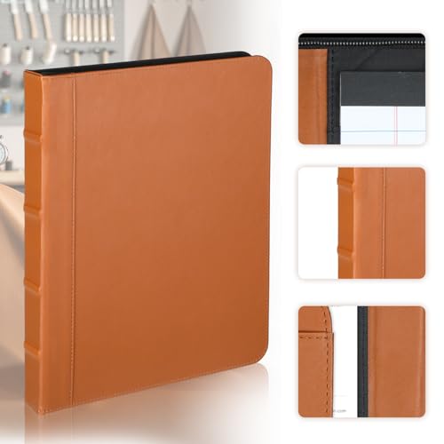Classeur portfolio zippé marron avec bloc-notes format compact style livre - 2