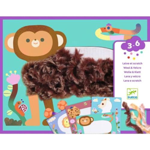 DJECO Collages Laine et scratch Tout poilus activite manuelle sans colle
