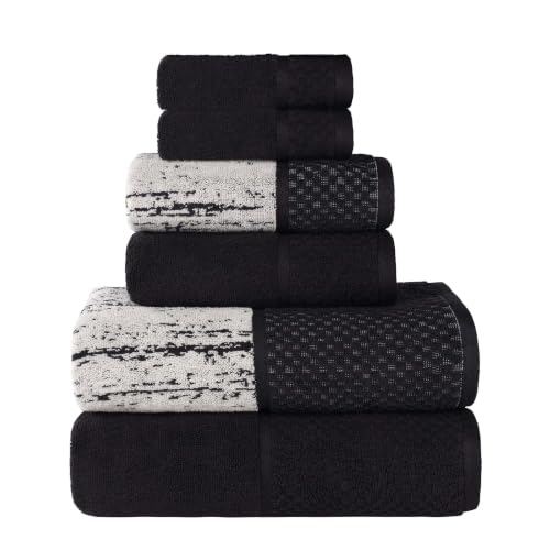 Superior Cotton Bathroom Towel Set, Plush Absorbent, 6 Piece, Black Ivory
