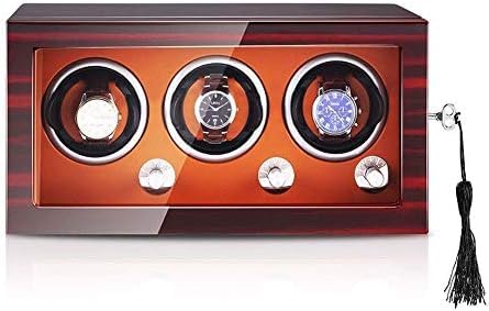 FENOKD Mechanical Watch Shaker Piano Paint Wood Watch Winder Box, Automatic Roating and Quiet Motor, 3 Watch Storage Box, Safty and Key