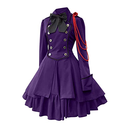 Robe de princesse longue pour femme - Style rétro - Couleur unie - Manches trompette - Longue - Style médiéval - Sangle mug, violet, XL