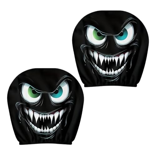 Copriappoggiatesta Halloween per Auto | Coppia Rivestimenti Auto Occhioni Decorazioni Interni | Copriappoggiatesta Elastici Decorazione Halloween per Autista Passeggero Uomini e