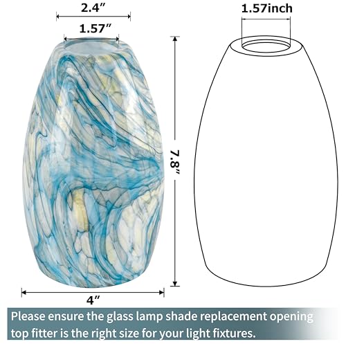 Image of GO&SO Ink-blue Glass Lamp Shade Set of 2,7.8 inch H x 4 inch D,Oval Pendant Light | 1.57 inch Fitter E26 Base,Hand-Blown Art Fixtures,Chandelier Shades for Kitchen Island,Hanging Light Shades