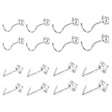xwnyzw 16 PCS Women Silver Nose Studs, Piercing Jewellery Fashion Silver Nose Ring with Cubic Zirconia, L Shape Noses Stud and Noses Stud Screw, Suitable for Everyday Life and Gatherings Wear