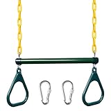 LadyRosian Gym Rings Trapeze Swing Bar 17'', Heavy Duty Chain Swing Set Accessories with Locking Carabiners, 47'' Swing Chains, Monkey Bars for Backyard, Playground, Playroom