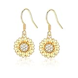 Sunflower Gold Drop Earrings for Women, Hypoallergenic Flower Gold Dangle Earrings Sunflower Gifts for Birthday Anniversary Christmas