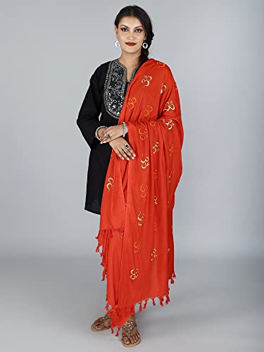 Prayer Shawl with Zari and Thread Embroidered Dual Color Om Motif - Viscose Cotton2