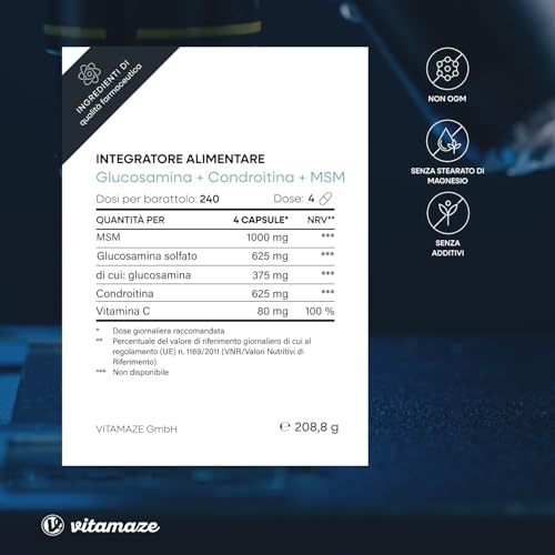 Glucosamina Condroitina MSM 2.250 mg + Vitamina C, 240 Capsule, Glucosamine Complex de Dose Elevata, Integratore Alimentare Naturale senza Additivi non Necessari, Qualitá Tedesca - Vitamaze®… - 5