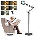 Veemagni 10X Magnifying Glass with Light and Stand, 3-in-1 Adjustable Swing Arm Magnifying Floor Lamp, 5 Color Modes, Stepless Dimmable Lighted Magnifier Hands Free with Clamp for Close Works, Crafts