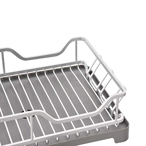 Dish Drying Rack Over The Sink, Aluminum Dish Draining Set with Drainboard, Removable Compact Utensil Holder Set, Cutlery Holder, Stemware Holder, Non-Slip Cup Holders for Kitchen