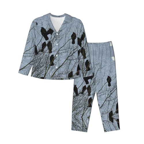 Pyjama corbeau noir EdWal pour femme ensemble chemise manches longues et pantalon confortable