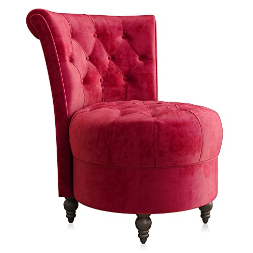 BELLEZE Throne Royal Chair, Button-Tufted Accent Chair, Upholstered Velvet Chair, Low Back...