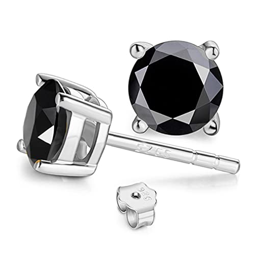 Jiangxin Solitaire Round Black Onyx 925 Sterling Silver Stud Earrings Platinum Plated Fine Jewelry For Men Boys 8Mm #TOP1