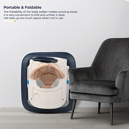 Image of Baybee Nexus Baby Walker for Kids with Parental Push Handle & 2 Height Adjustable, Multi-Function Folding Activity Walker for Baby with Musical Toy Bar | Walker Baby 6-18 Months Boys Girls (Dark Blue)