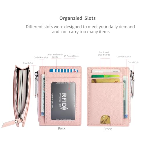 Image of Slim Wallet for Women Small Leather RFID Blocking Credit Card Holder Minimalist Front Pocket Wallet with Coin Purses & Pouches,Pink