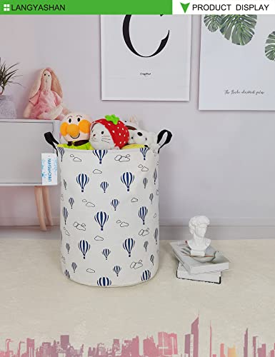 Image of Laundry Basket Canvas Fabric Collapsible Organizer Basket for Storage Bin Toy Bins Gift Baskets Bedroom Clothes Children Nursery Hamper (Round Blue Balloon)