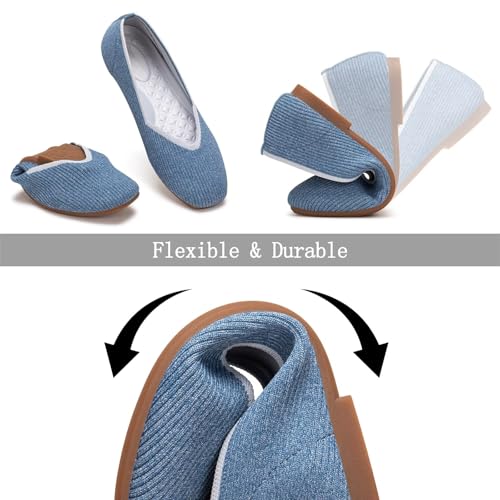 Image of Frank Mully Womens Casual Flat Shoes Square Toe Shoes Knitted Work Flat Comfort Dressy Flat Shoes for Daily Washable