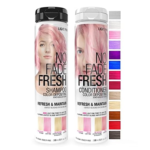 No Fade Fresh Duo Shampoo and Conditioner Set - Color Depositing Hair Color with Bond Rebuilder - Vegan, Cruelty Free (Light Pink)