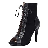Women Gladiator Sandals Stiletto Peep toe Summer Booties for Burju Dance Class Lace up Cocktail Party Cage Shoes Black Size 40