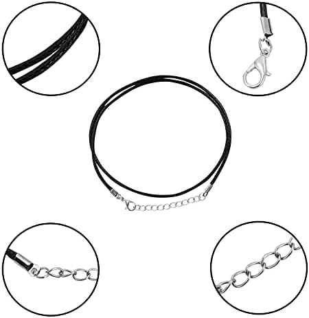 Kurtzy 50 Pack Black Polyester Necklace Cord with Chain and Lobster Clasp - 48.5cm / 19.09 Inches - Bulk DIY Jewellery Making Rope for String Pendant Necklaces, Bracelets & Anklets