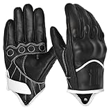 Harssidanzar Leather Motorcycle Gloves for Men Touchscreen Riding Driving Gloves GM028, Black/White, Size Large