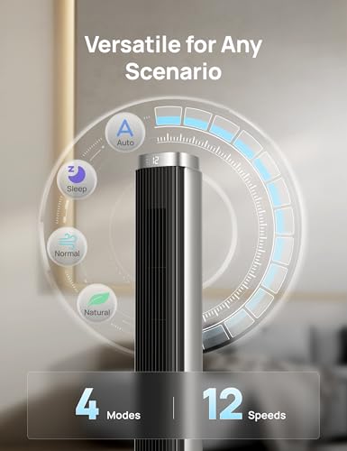 Image of DREO Tower Fan for Bedroom, Standing Oscillating Fan with 40ft Far Airflow, 20dB Quiet, 12 Speeds, 28ft /s Velocity, Smart Control, DC Motor, 42 inch, 90 Oscillation, 4 Modes, 12H Timer, Pilot Pro S