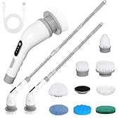 Brosse Nettoyage Electrique, 9 en 1 Brosse Rotative Nettoyage avec Ajustable, 8 TêTes 3 Vitesse Electric Cleaning Brush, Nettoyage Salle de Bain pour Baignoire, Toilettes, Cuisine