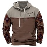 DMOYALA Men's Western Aztec Hoodie Vintage Oversized Cowboy Hooded Sweatshirts Casual Graphic Country Hoodies with Pocket 2024 Western Hoodies Oversized Hoodies Aztec brown gray L