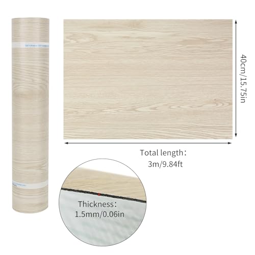 PVC Bodenbelag Selbstklebende, Holz Vinylboden Bodenfliesen, Verdickter 0.15cm Rutschfeste Wasserdicht Vinyl-Fußböden, Laminat Fliesen Selbstklebend, 40x300cm, 1.2m² (Beige-Gelb Holz)