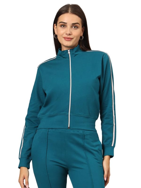 Women Full Sleeves Gymwear Sports Cotton Mock Collar Jacket with Zipper-image-21