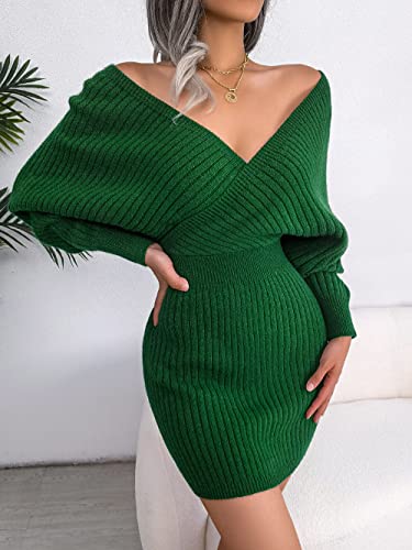 Image of Womens Batwing Long Sleeve Wrap V Neck Bodycon Sweater Dress Winter Cocktail Wedding Guest Dresses