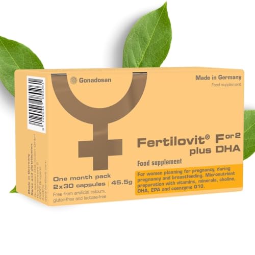 Fertilovit® For2 plus DHA | suplemento prenatal premium para el embarazo y la lactancia | cuidado completo con DHA y colina para el desarrollo cerebral y ocular | 60 cápsulas | envase de 1 mes Fertilovit® For2 plus DHA | suplemento prenatal premium para el embarazo y la lactancia | cuidado completo con DHA y colina para el desarrollo cerebral y ocular | 60 cápsulas | envase de 1 mes