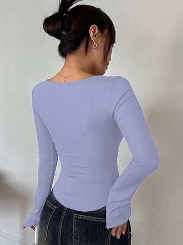 Image of Sugathari Women's Black Solid Long Sleeve Wrap-Style Square Split Crew Neck Bodycon Women T-Shirt Spring and Summer Top, Minimalist and Fashionable for Everyday Casual Wear Tops (T-Shirt 181)