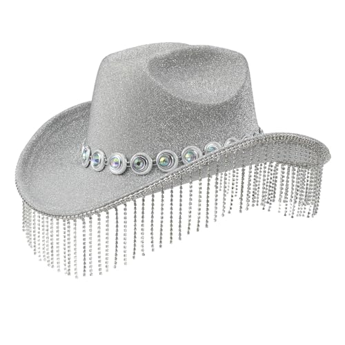 Chapeau de cowboy avec franges en diamant anti transpiration pour banquet