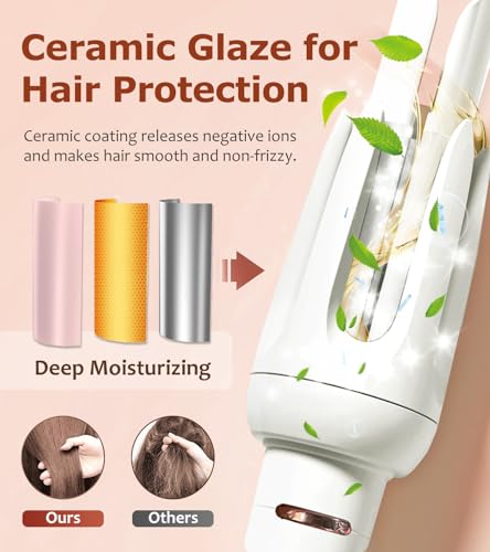 Image of Auto Hair Curler, Automatic Curling Iron with 4 Temperature & 3 Timer, Automatic Shut-Off, Anti-Scald, Anti-Tangle Rotating Curling Wand for Hair Styling, White