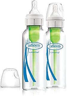 Dr. Brown's Natural Flow Options+ Narrow Glass Baby Bottles, 8oz, 2-Pack