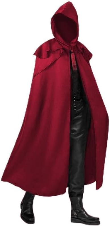 Gothic Hooded Cloak, Renaissance Cape with Ruffle Neck, Halloween Costume Cape for Men Women