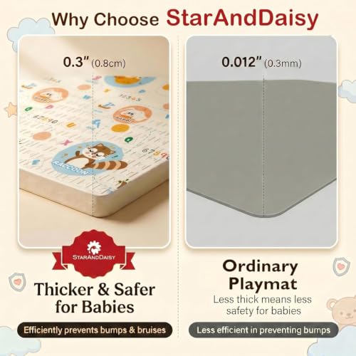 Image of StarAndDaisy Foldable Baby Play Mat 6 x 6.5 ft, 20MM Thick XPE Foam Playmat, Reversible 2-in-1 Design, Lightweight Cushioned Floor Mat for Crawling, Playing & Learning