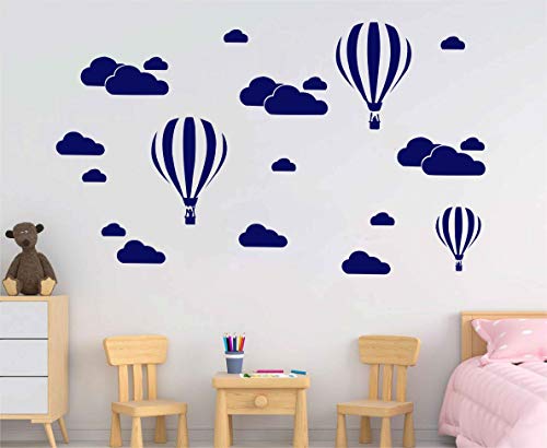 Giant Removable Vinyl 3D Hot Air Balloons With Clouds Wall Decals Diy Wall Stickers Nursery Decor Kids Bedroom Art Decoration Girls Rooms Decal Child Sticker Home Walls Decal (White) D952 (Navy Blue) #TOP2