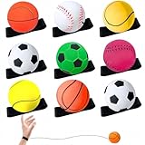 ZCOINS 9 Pcs 2.5'' Rubber Wrist Return Rebound Balls with String for Kids, Wrist Hand Rebound Bouncy Back Balls with Wristband and String for Kids Outdoor School Game Sport Training