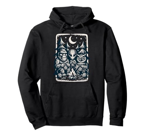 Campfire Crochet Club Funny Bigfoot Alien Mothman Campfire Pullover Hoodie