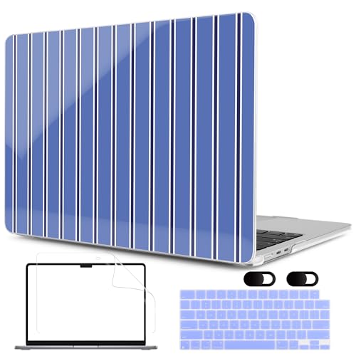 Image of MEEgoodo Case for MacBook Pro 14 inch (M5 /M4 /M3 /M2 /M1) Pro /Max 2026 2025 2024 2023 2021, Case Fit Model A3427 /A3426 /A3434 /A3112 /A3401 /A3185 /A2918 /A2992 /A2779 /A2442,Blue and White Stripes