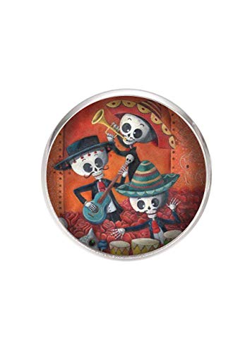 Spilla con perno in acciaio inossidabile, diametro 25 mm, spillo 0,7 mm, Fatto a Mano, Illustrazione Teschi Messicani 2