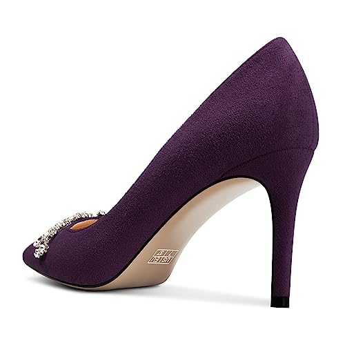 TNYNFBEB Womens Mid Heel Pointed Toe Pumps Slip-on Rhinestone Crystal Prom Wedding Summer Basic Classic Cute 3.2 Inches Heels3