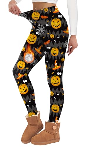 Alaroo Fleece Lined Leggings Women Thermal Tights Winter Clothes High Waisted Tummy Control Workout Yoga Pants Halloween 01 M
